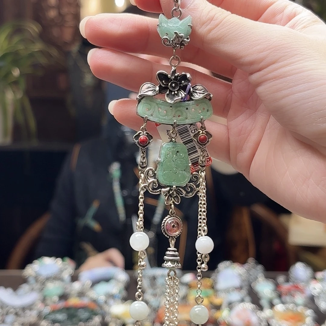 翡翠银S925镶嵌挂件压襟