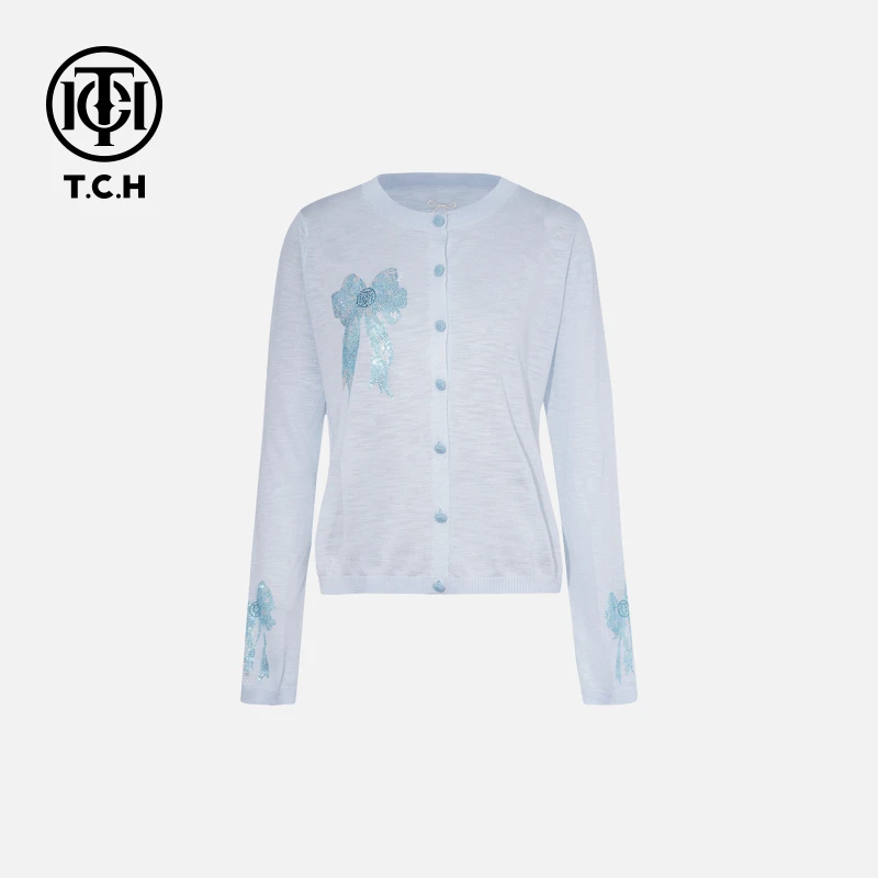 TCH私服烫钻工艺时尚休闲百搭气质针织开衫女T75A43E5066轻奢tch