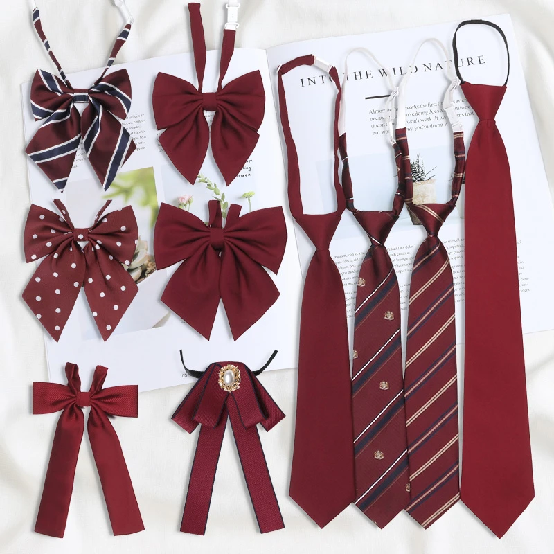 酒红色领带学院风懒人免打jk女款衬衫配饰毕业照学士服领结蝴蝶结