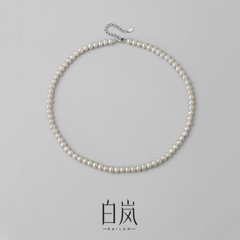 白岚淡水素珍珠项链女S925银轻奢椭圆珠串珠首饰气质XL2091