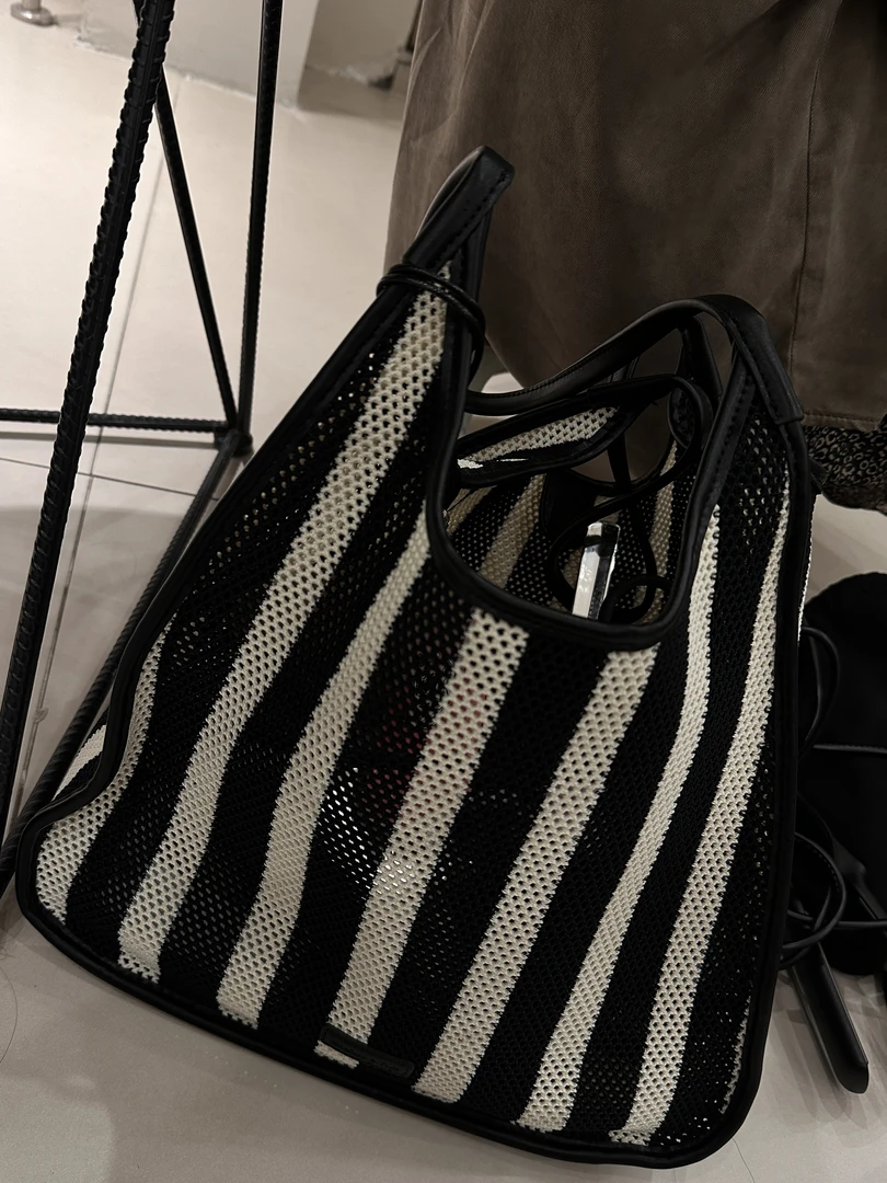 Beibei同款-【条纹编织】大容量水桶包