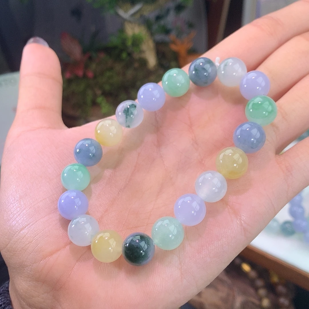 翡翠未镶嵌手链冰飘花多宝手串
