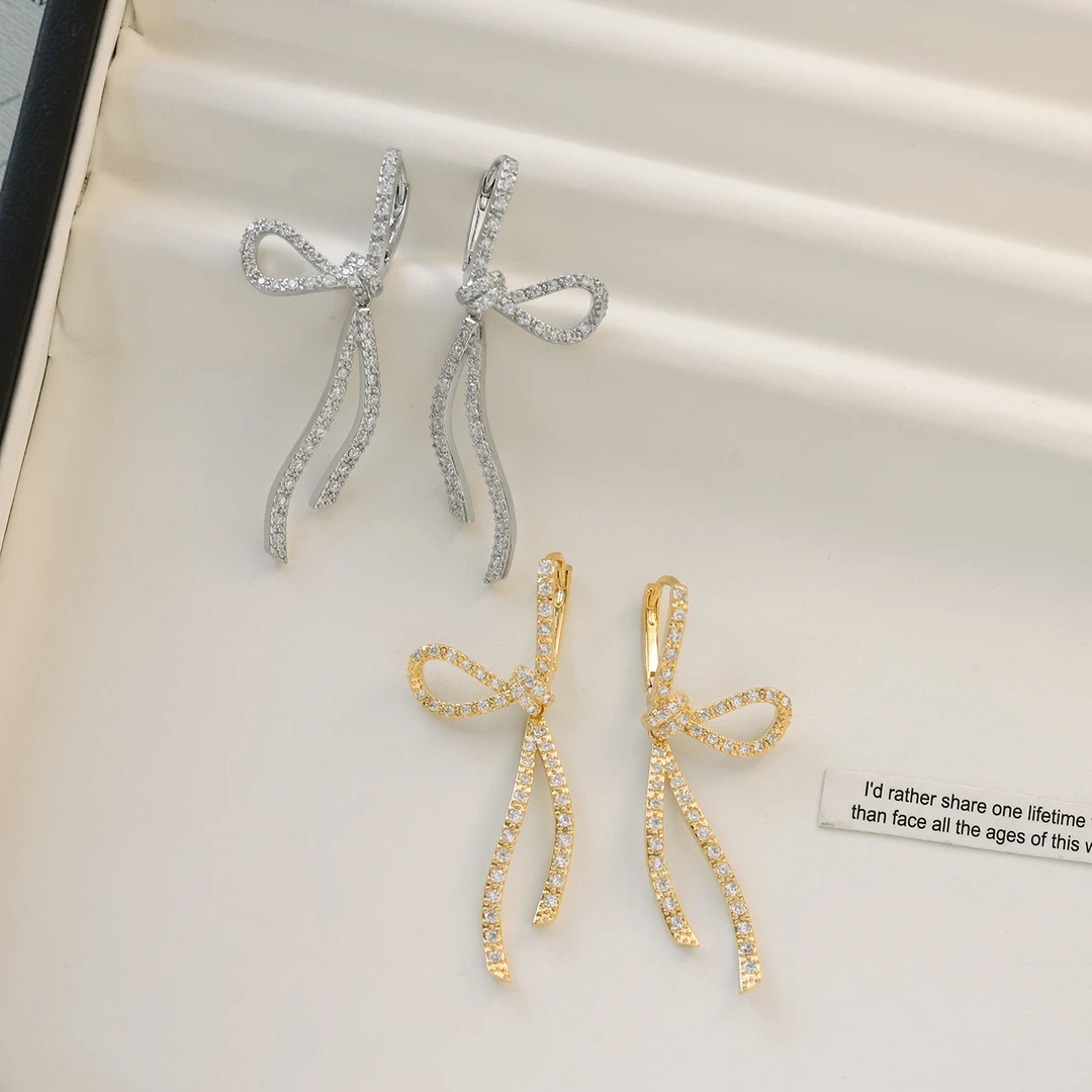 铜合金耳饰 镀k金「迷离」满钻长款耳环气质轻奢风甜美超仙少女高档