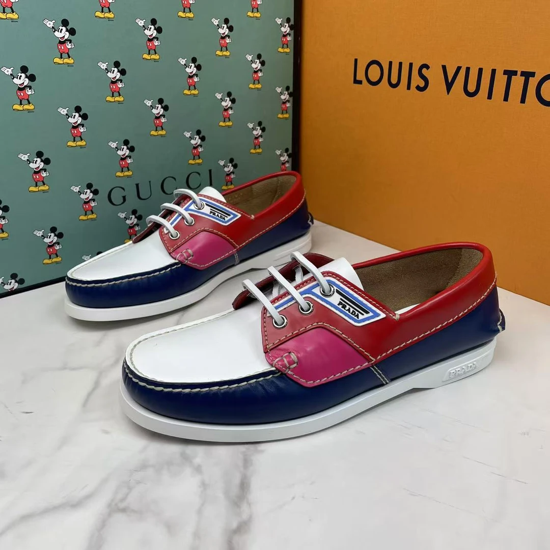 全新未使用 Prada/普拉达 白蓝红三色正装潮流经典皮鞋/40.5码