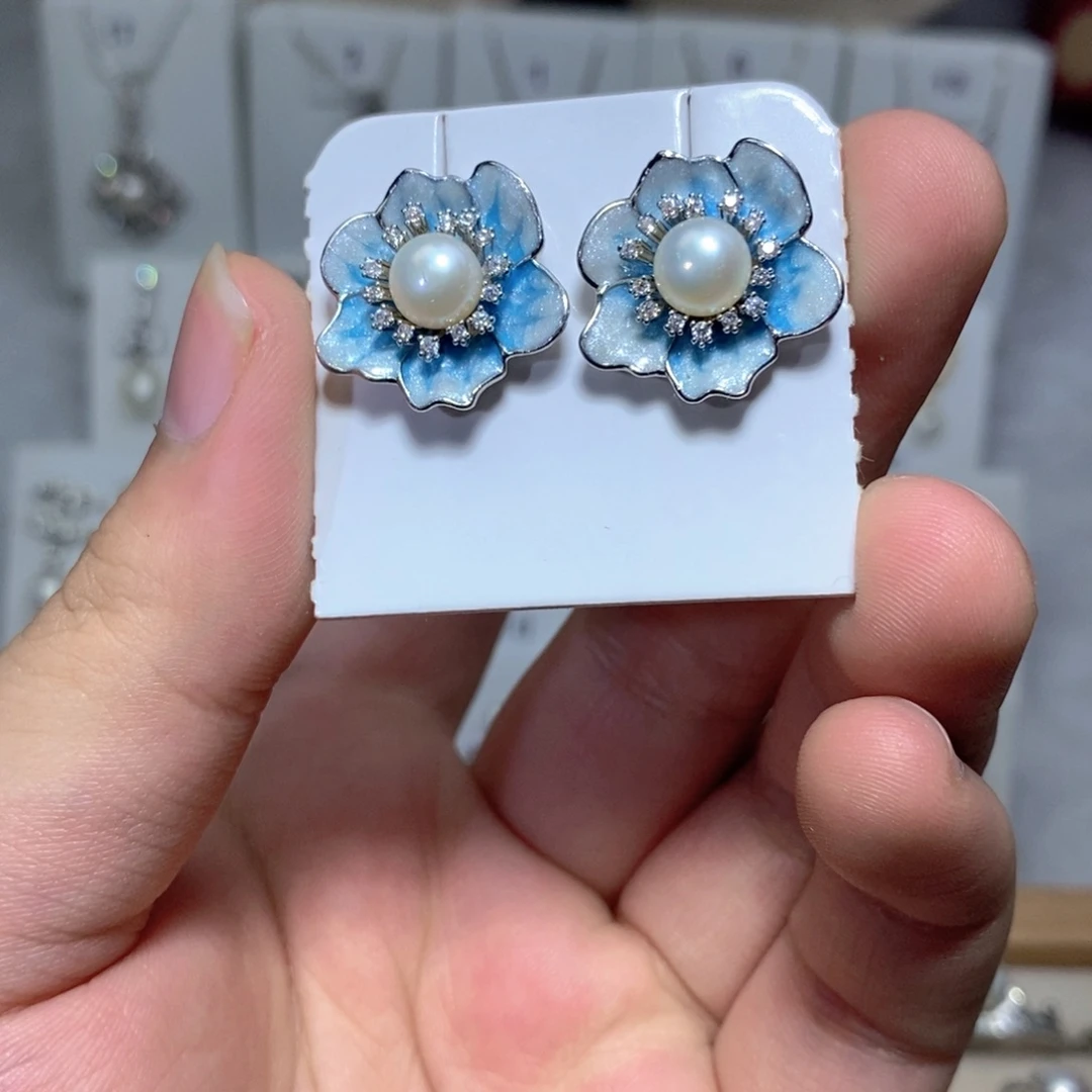 银S925镶嵌淡水珍珠耳饰