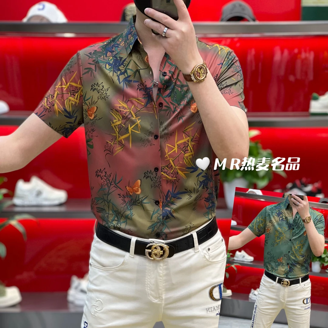 【星欧甄选】夏季衬衫君子竹蝴蝶25款 男士修身免熨烫弹力翻领短袖