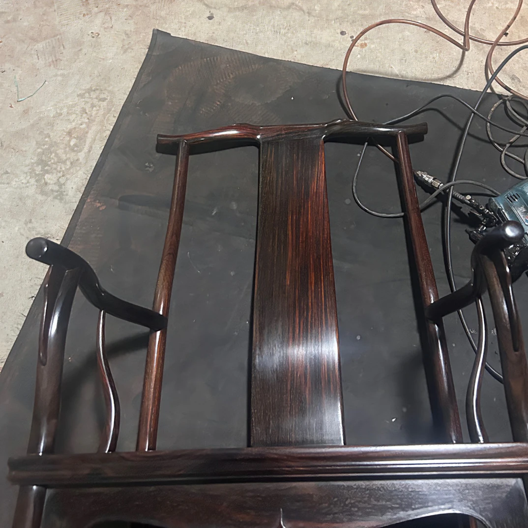 全黑油老料大红酸枝（交趾黄檀）官帽椅（51/58/47/116）精磨独板白胚