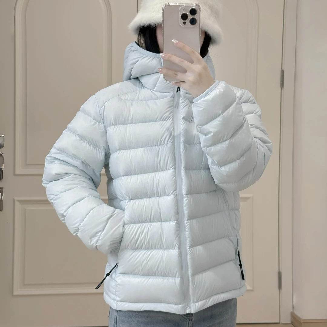 特氟龙三防新国标95白鸭绒女款轻薄连帽排骨羽绒服秋冬短款外套