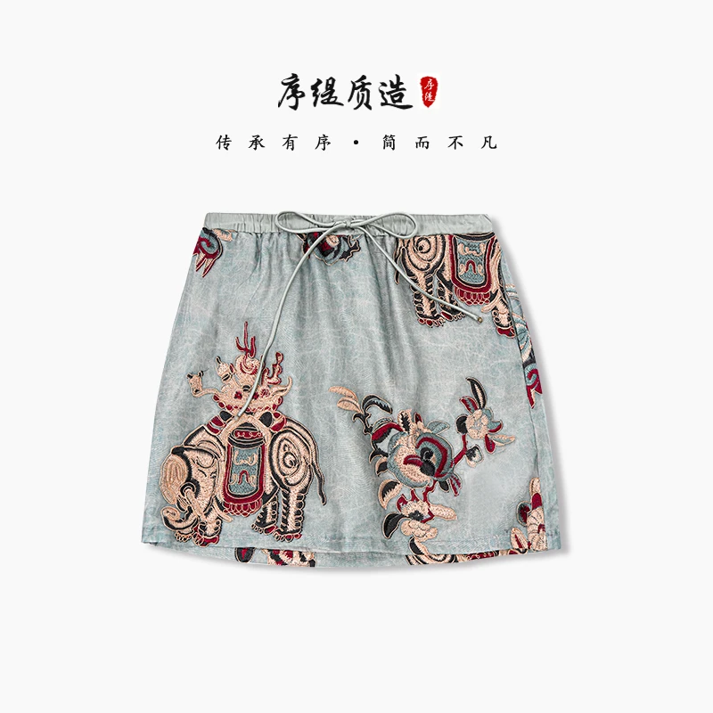 序缇新款春夏复古国风新中式女装桑蚕丝短裤S72-15328