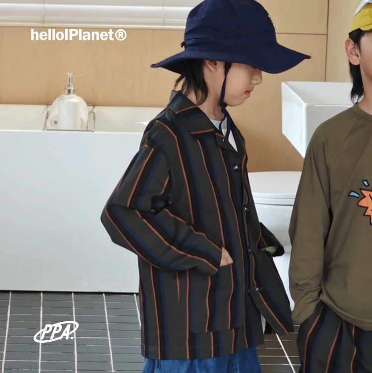 ppapa 正肩条纹宽松百棉大口袋西服小西装外套儿童中大童 813663