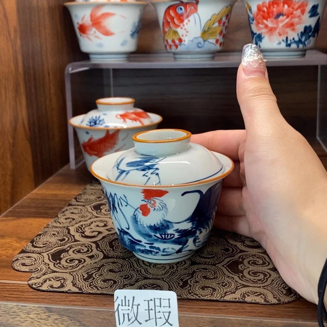 釉下手绘茶具微瑕手工绘制