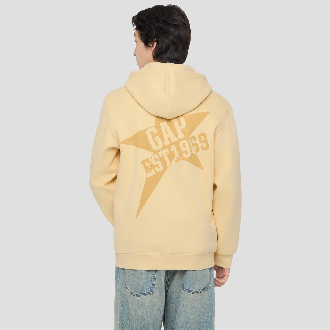 Gap男女装2025冬季新款logo斑驳印花抓绒宽松连帽衫卫衣831645