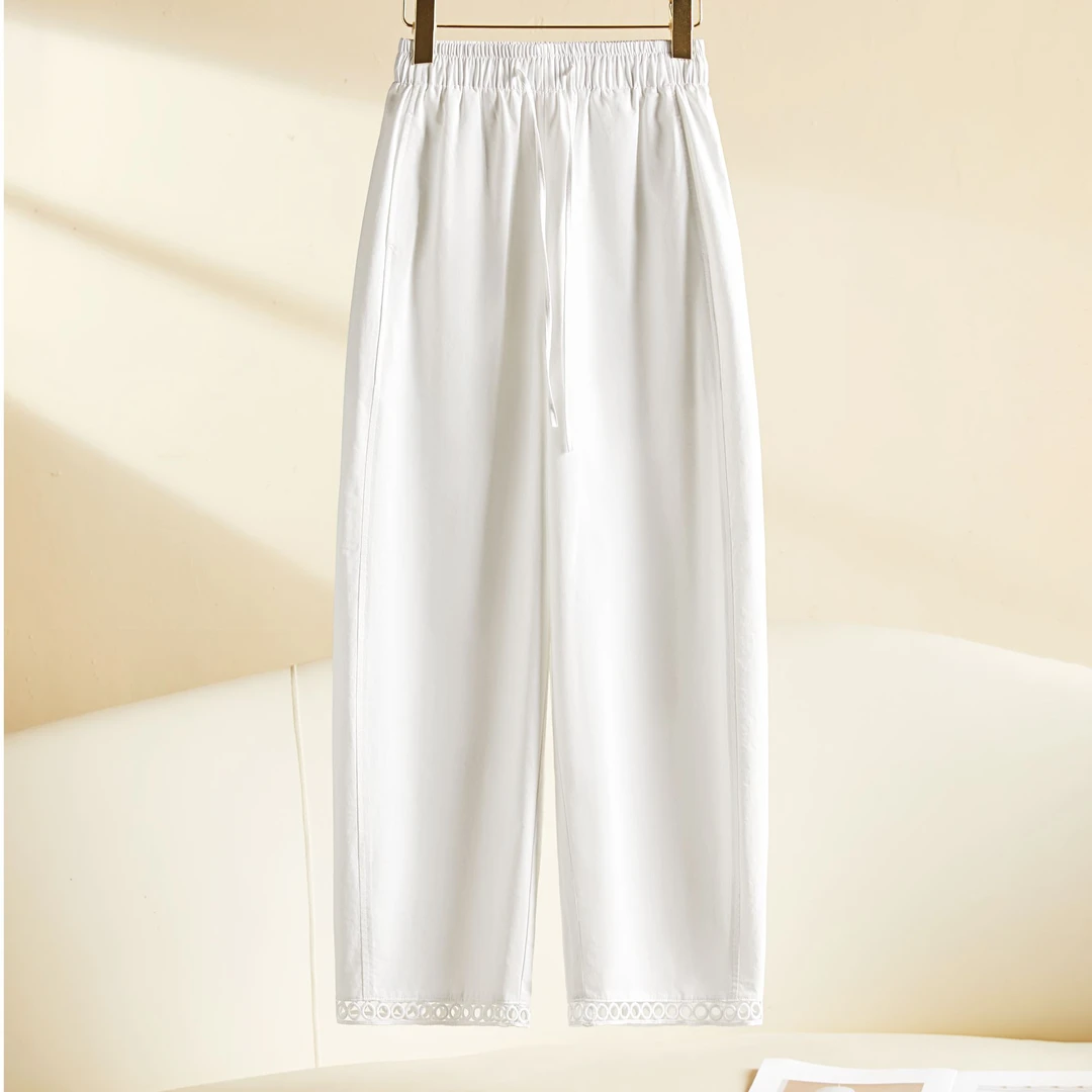 夏款纯色九分2025新款弯刀裤时尚休闲花边脚口休闲洋气百搭裤女