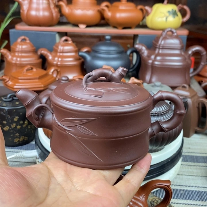 茶壶紫砂竹节280cc原矿老紫泥特价促销