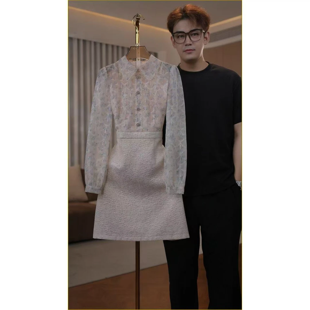 【少量现货】6882品牌女装高定气质浅粉色连衣裙2025秋季新款