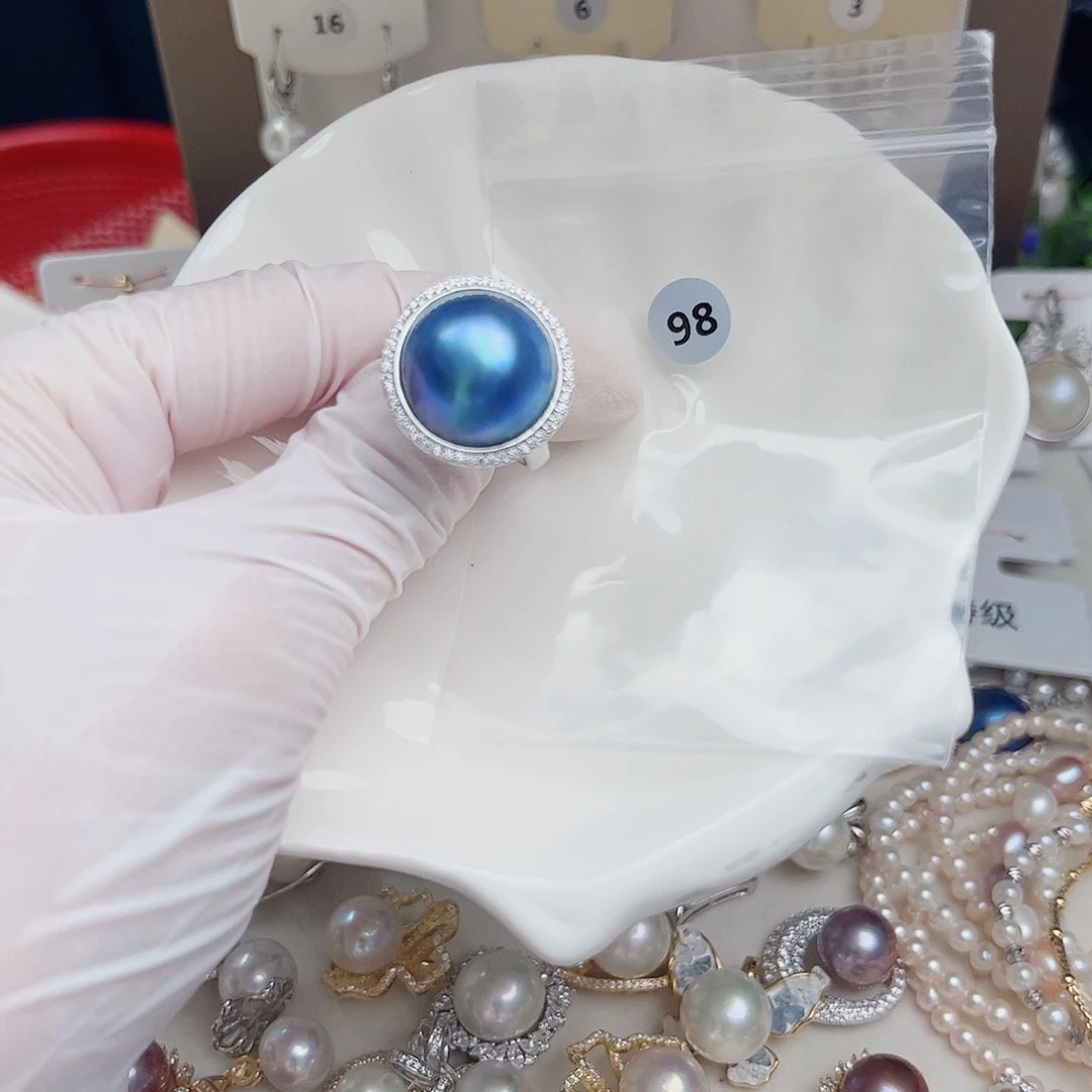 耳饰银S925镶嵌拼合珍珠（马贝珠）