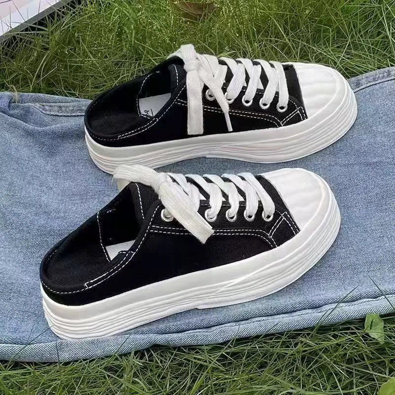 8638 黑色厚底溶解小白鞋女ulzzang潮港风韩版复古百搭低帮帆布鞋