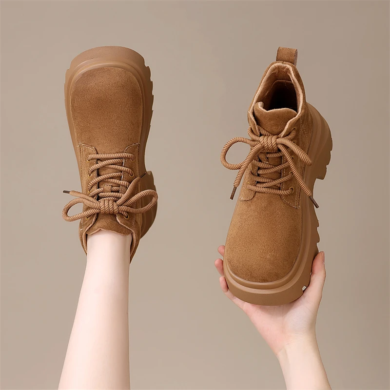 增高粗跟马丁靴女款2025爆款休闲冬季时尚女短靴英伦风圆头大黄靴