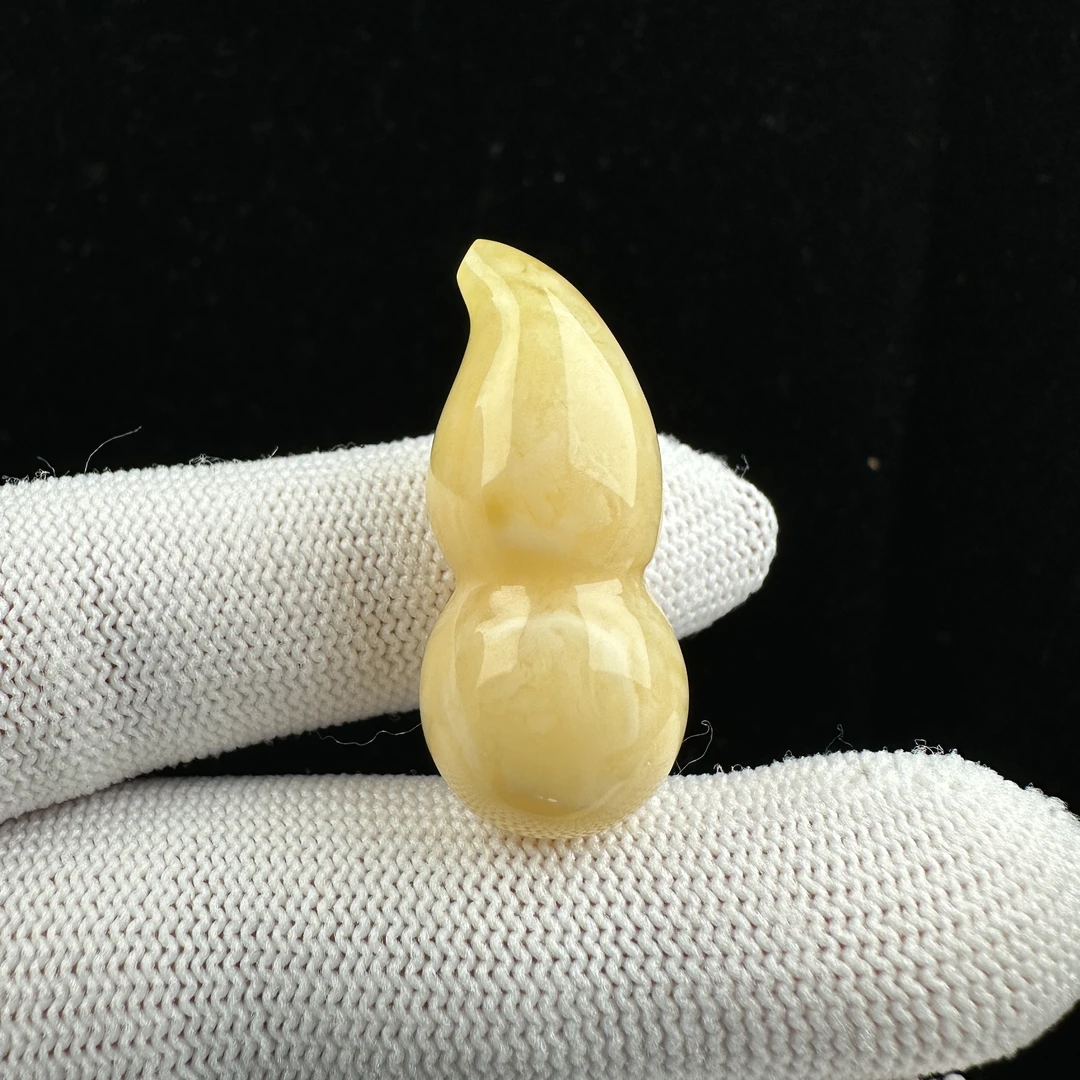 R2090【瑕疵 有坑】天然原矿蜜蜡鸡油黄葫芦14.3x32mm