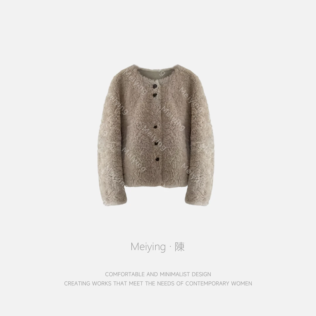 Meiying-韩系单排扣加厚颗粒100纯羊毛皮衣皮草YA5DQ015