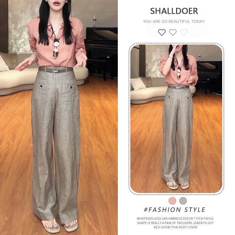 高级感简约套装女夏季新款纯色高级感翻领衬衫休闲直筒长裤两件套