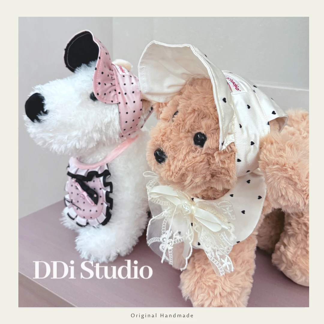 DDi韩系ins风缎面波点大帽檐宠物帽子狗狗猫咪帽子