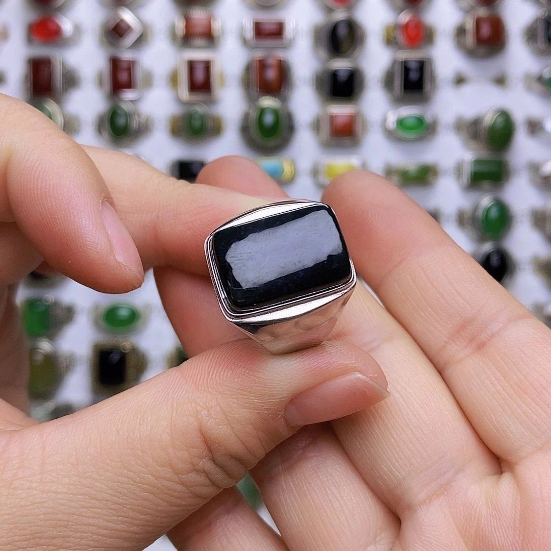 和田玉戒指银S925镶嵌