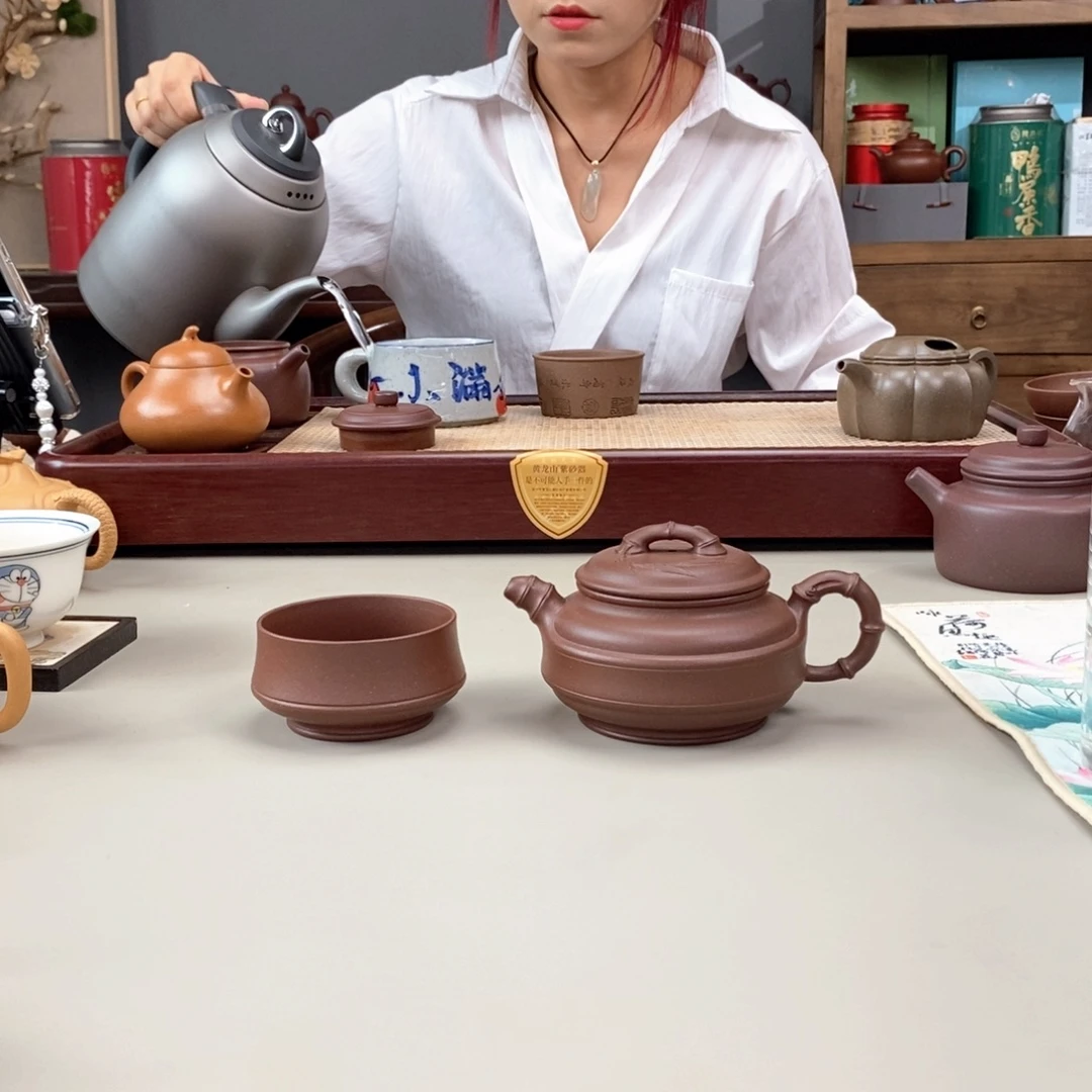 古***佛紫砂茶壶黄龙源底槽清半手竹鼓200cc
