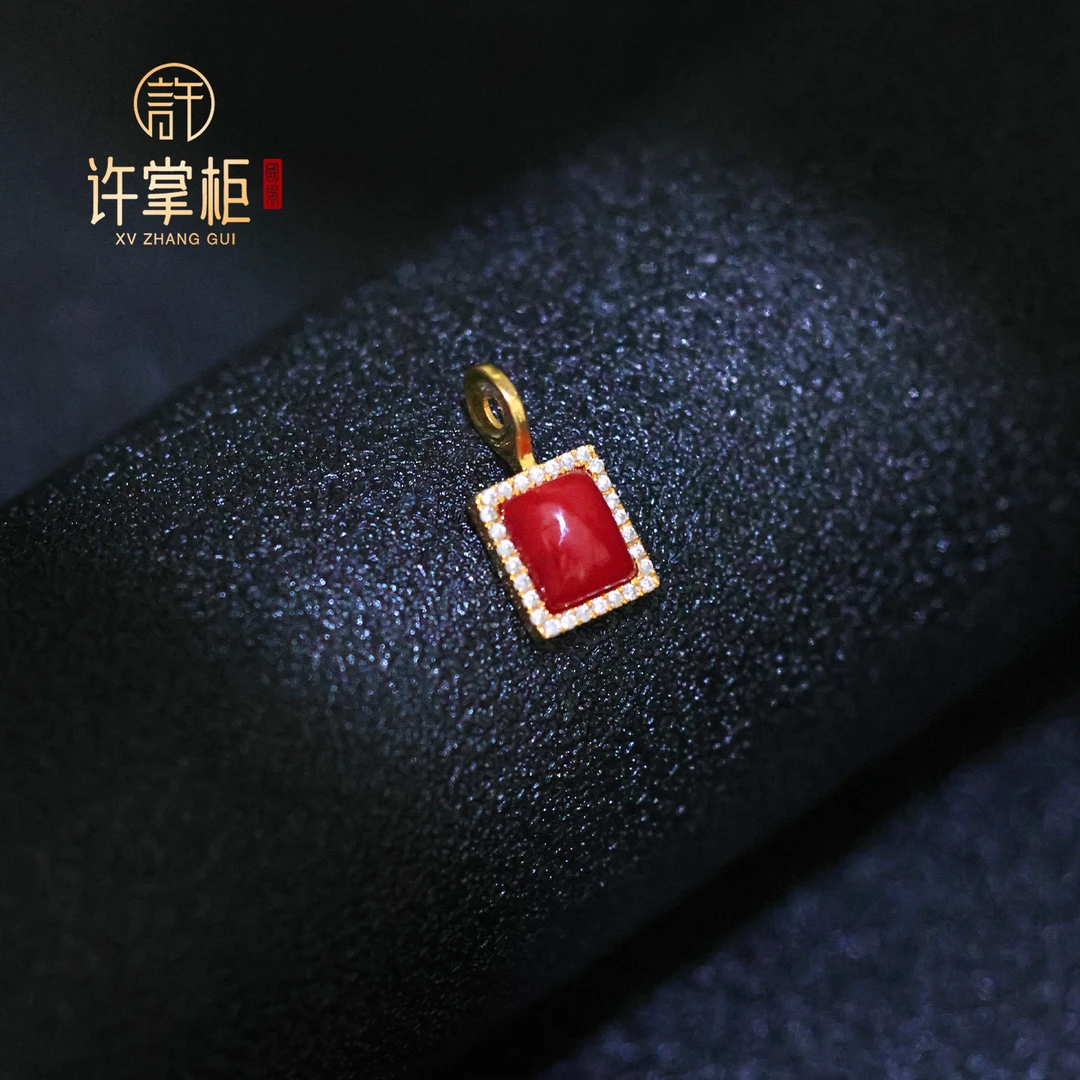 许掌柜｜天然珊瑚方形配饰吊坠气质百搭精致气质单件多样性随机发