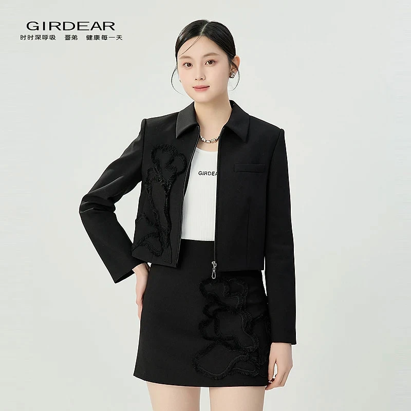 GIRDEAR/哥弟冬季新款「晚宴流光」复古显瘦气质提花长袖外套140015