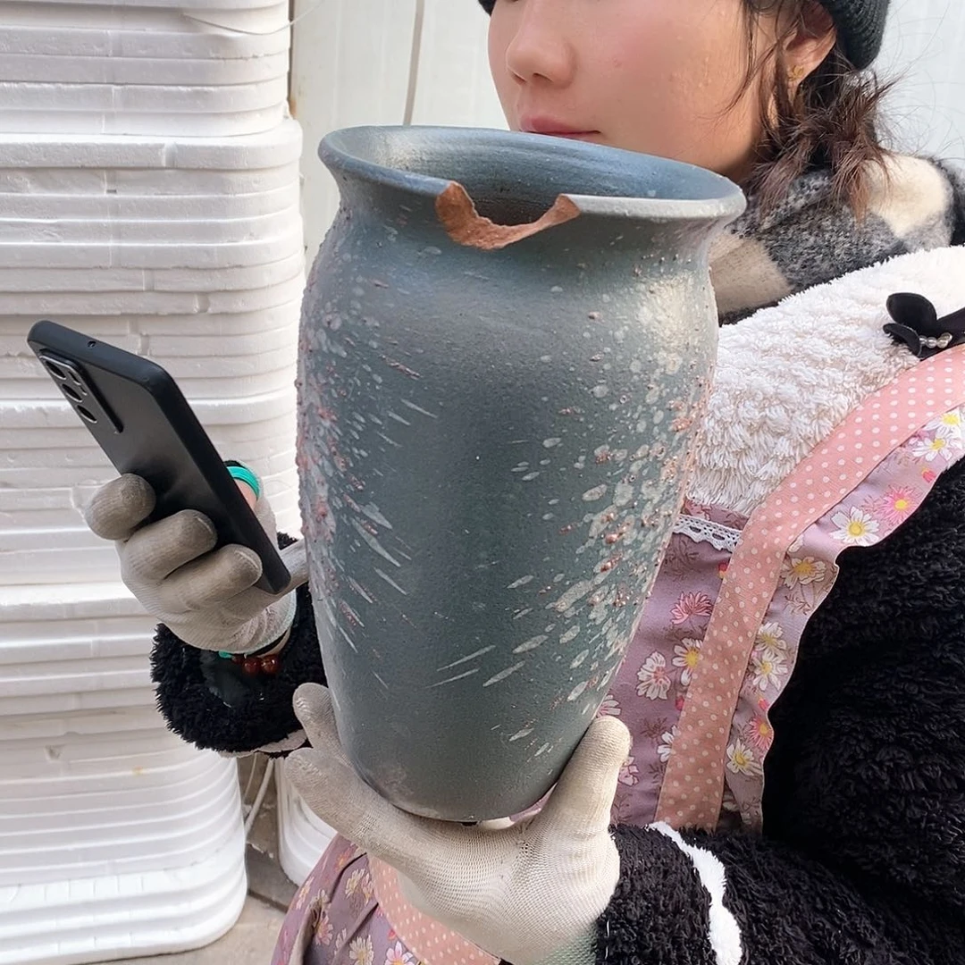 紫砂花盆磕碰瑕疵口15高25瑕疵