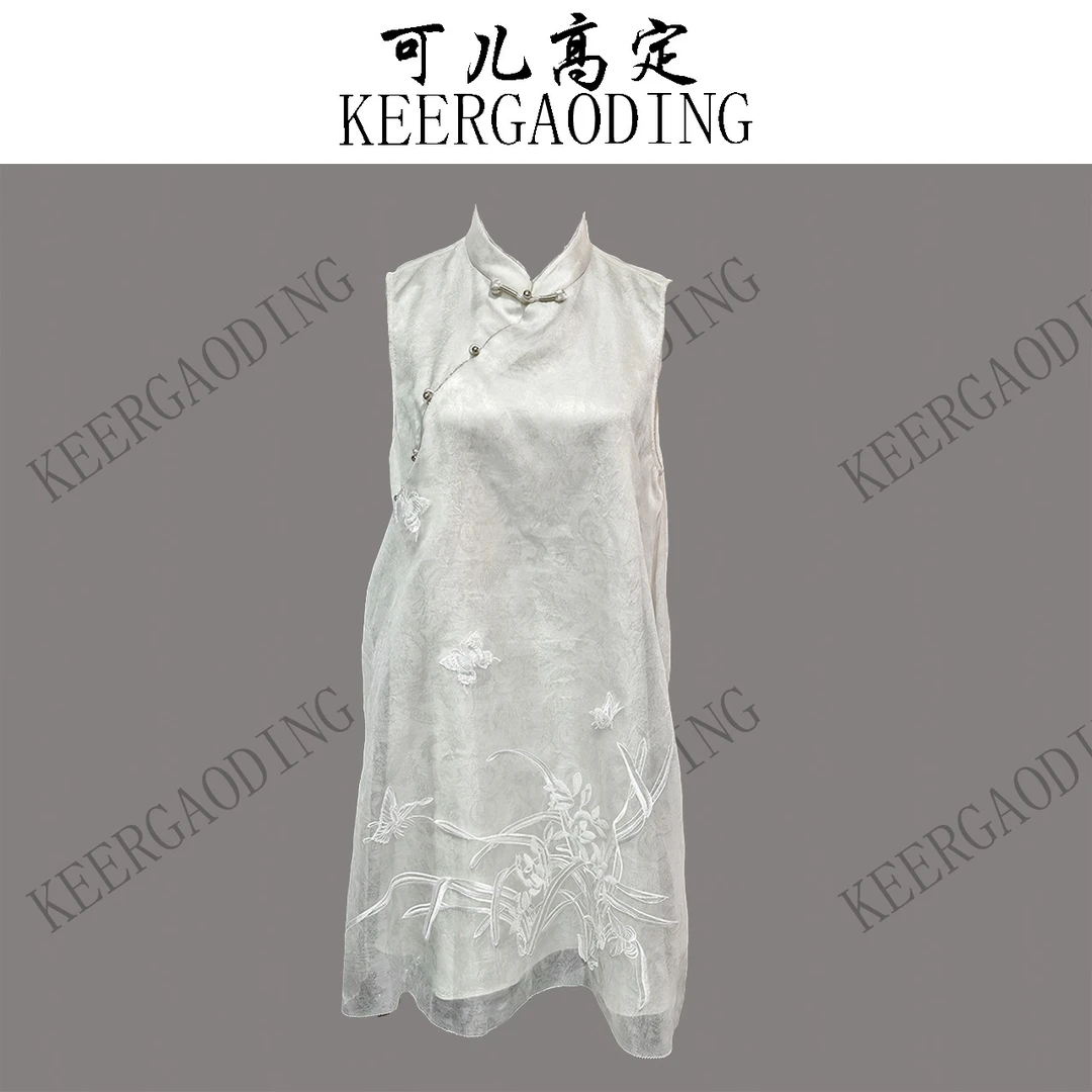 【可儿•高定】高端新中式设计师款桑蚕丝凉纱无袖连衣裙BG-H580235V