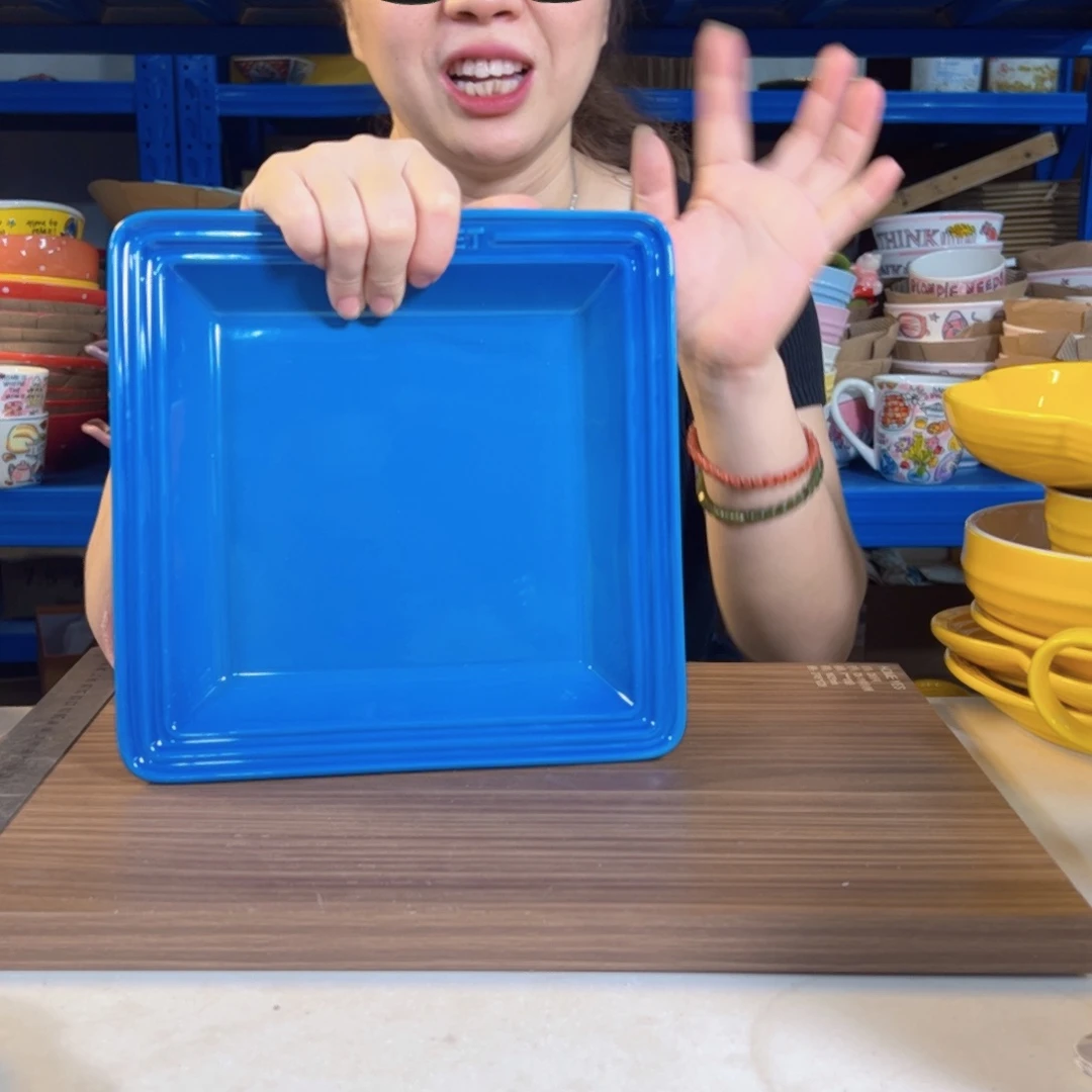 瓷马赛蓝正方盘子