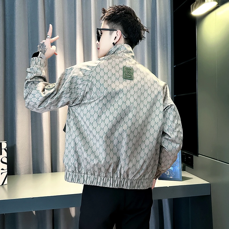 春季男士男款男装感满印夹克新款爆款立领高端外套休闲痞帅男上衣
