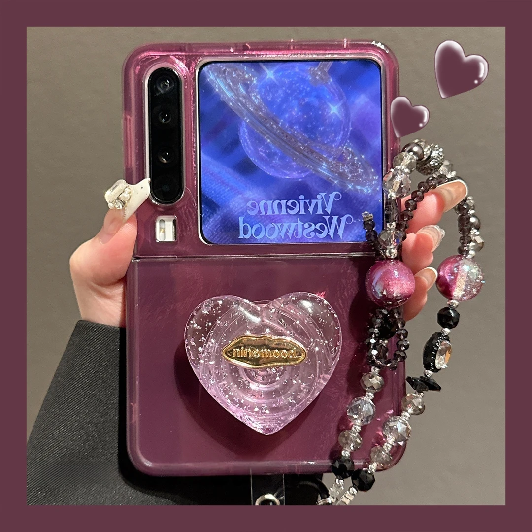 适用于华为purax折叠屏手机壳韩风ins简约暗紫色锡纸纹p50Pocket2