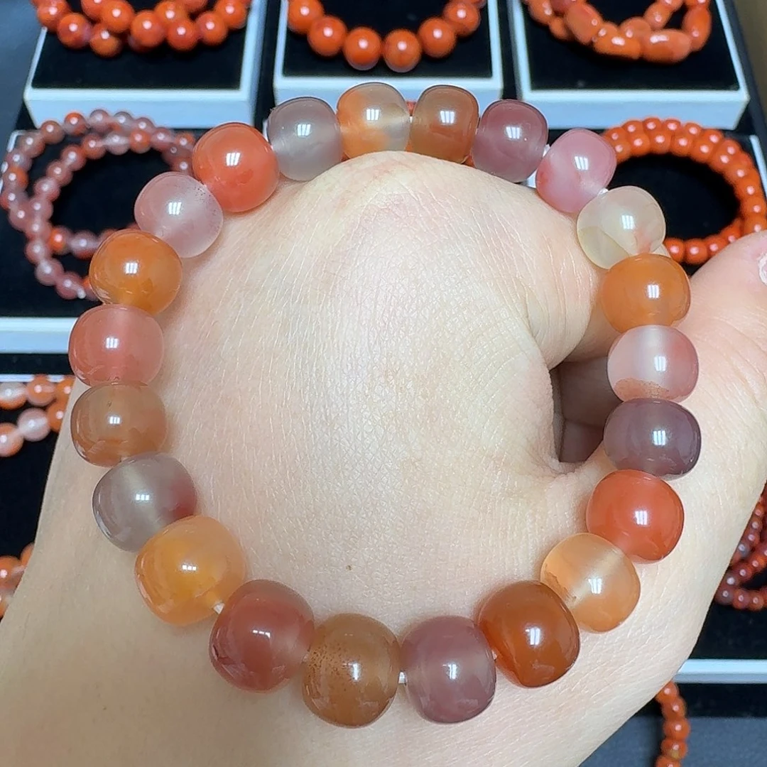 南红玛瑙未镶嵌川料瓦西老邢水墨三色单圈10mm31.2g