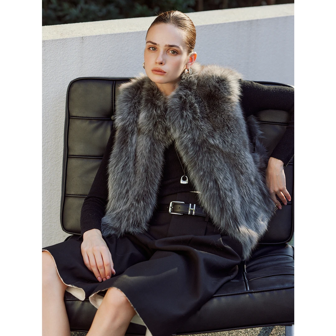 SXINGXING 旷野之境 博主时髦芬兰进口狐狸毛皮草叠穿上衣马甲