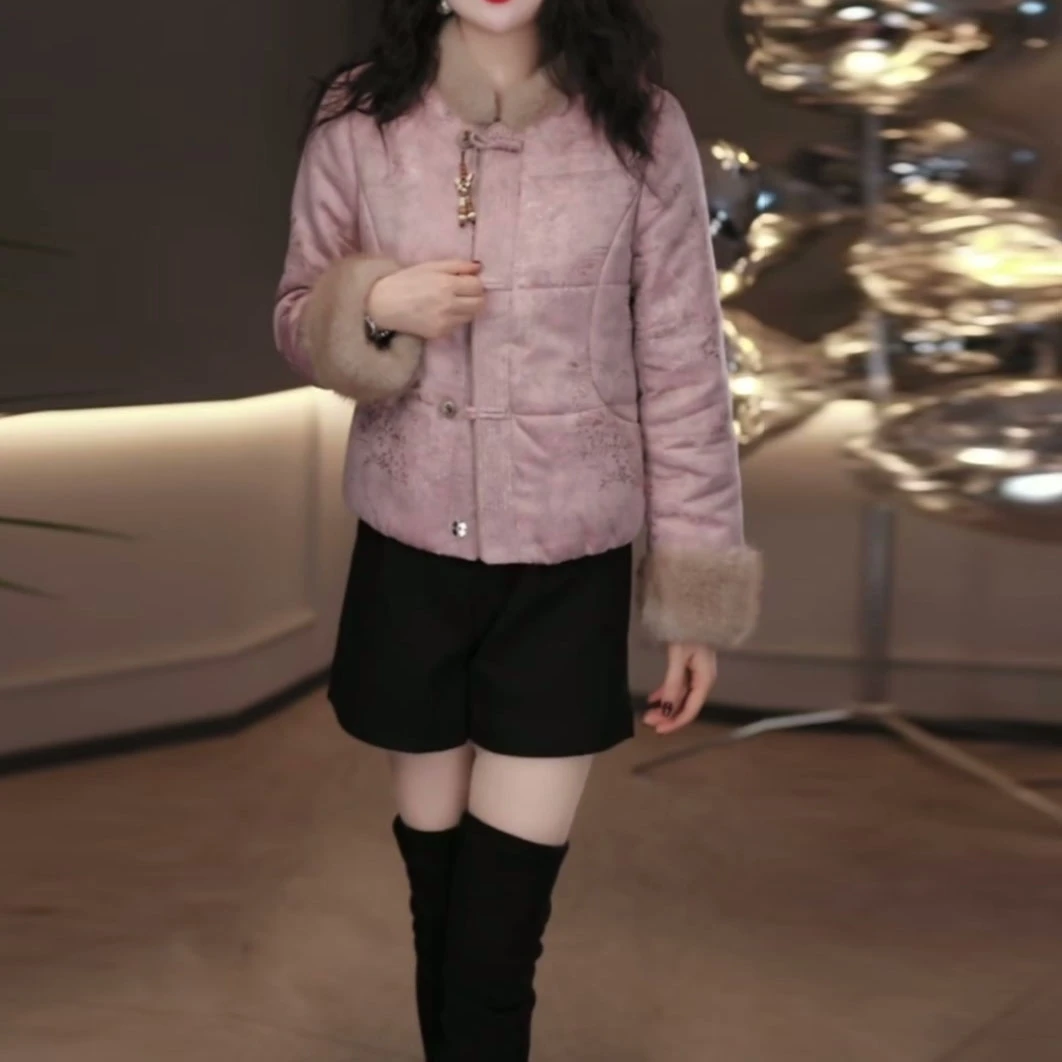 2025冬季新款加厚新中式国风提花加厚保暖时尚气质显瘦棉服短外套