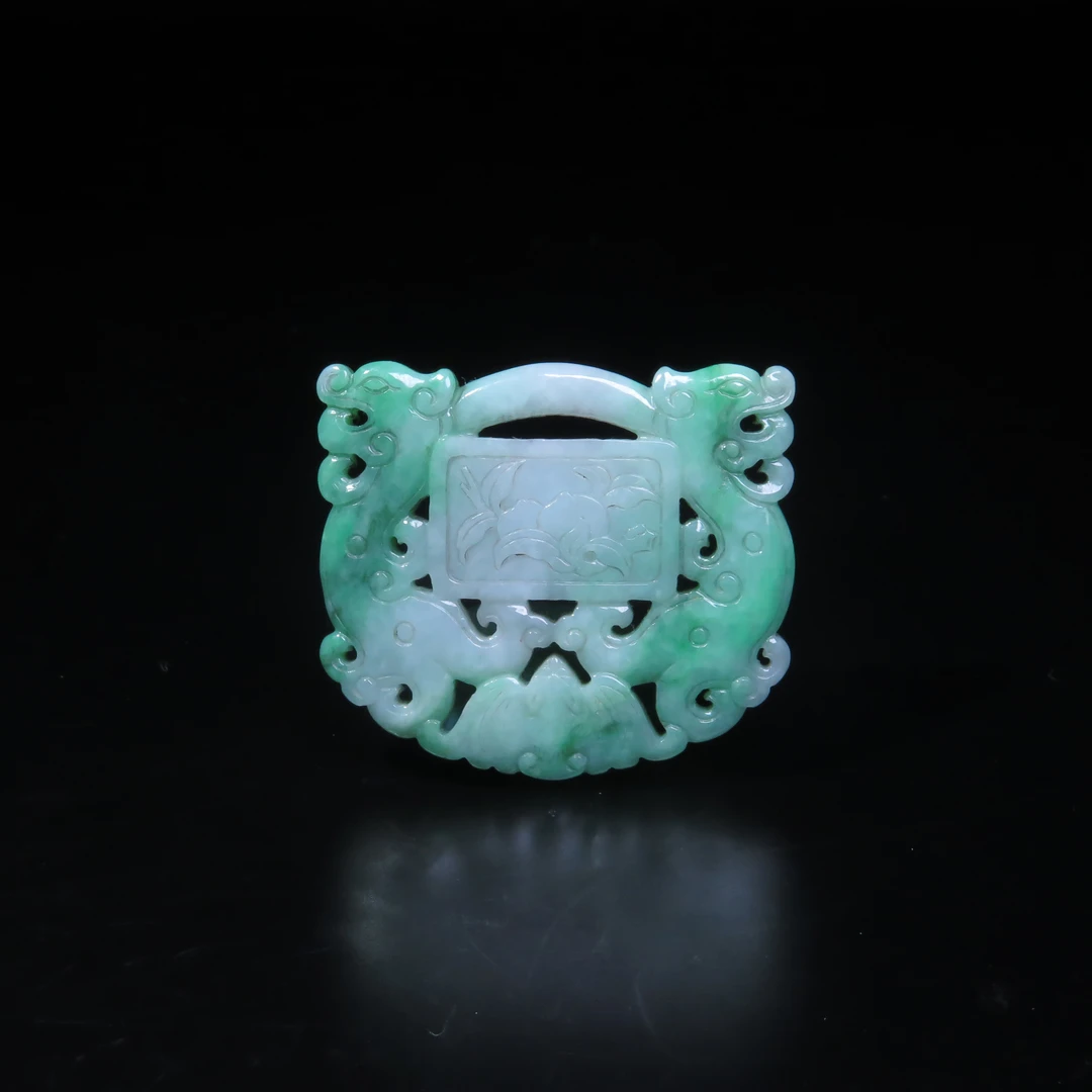 民国翡翠福寿双全锁形挂件/MZ585470/翡翠/民族文物