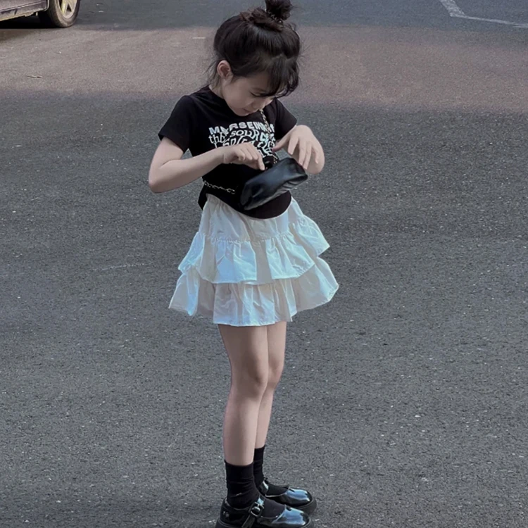 女童潮酷套装2025s夏季新款洋气短袖T恤时髦蛋糕裙两件套半身短裙