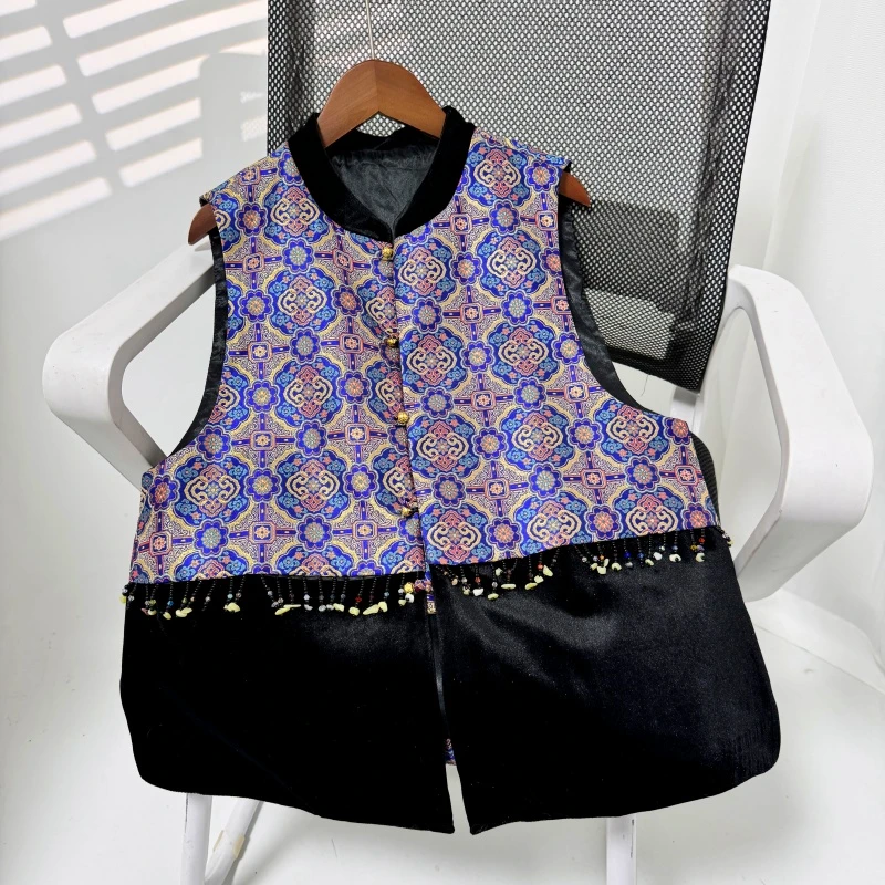 国风新中式马甲敦煌宝相花宋锦织花拼接丝绒时尚洋气百搭气质坎肩
