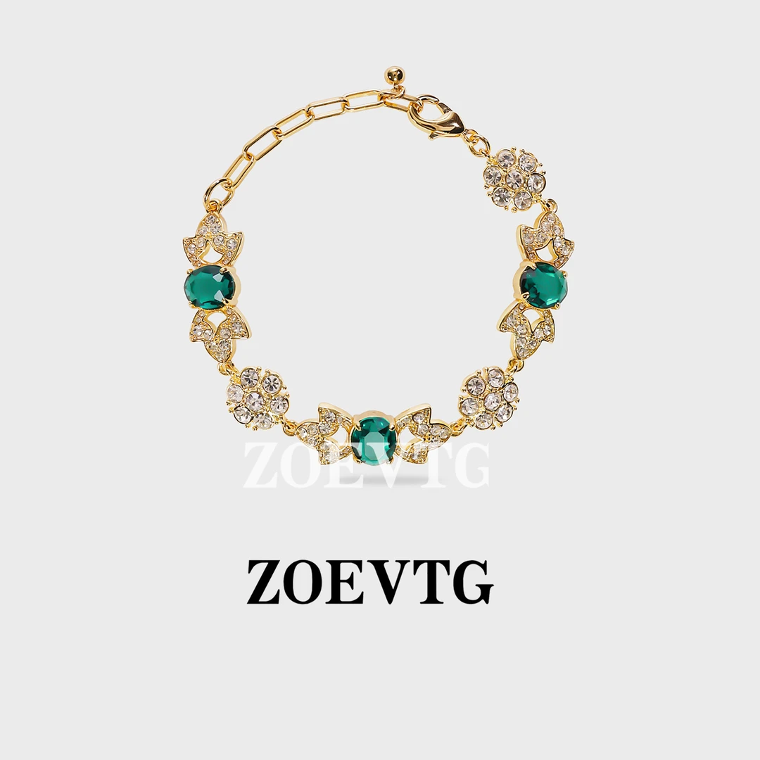 铜合金手链 镀K金  A&S】1057西洋中古北欧高定重工镶嵌复古手链