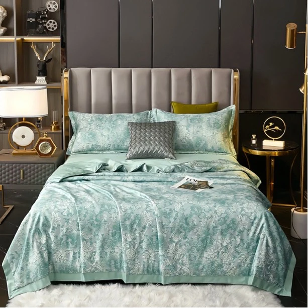 现代简约夏凉被四件套活性印花可机洗轻奢凉感空调被丝滑薄款