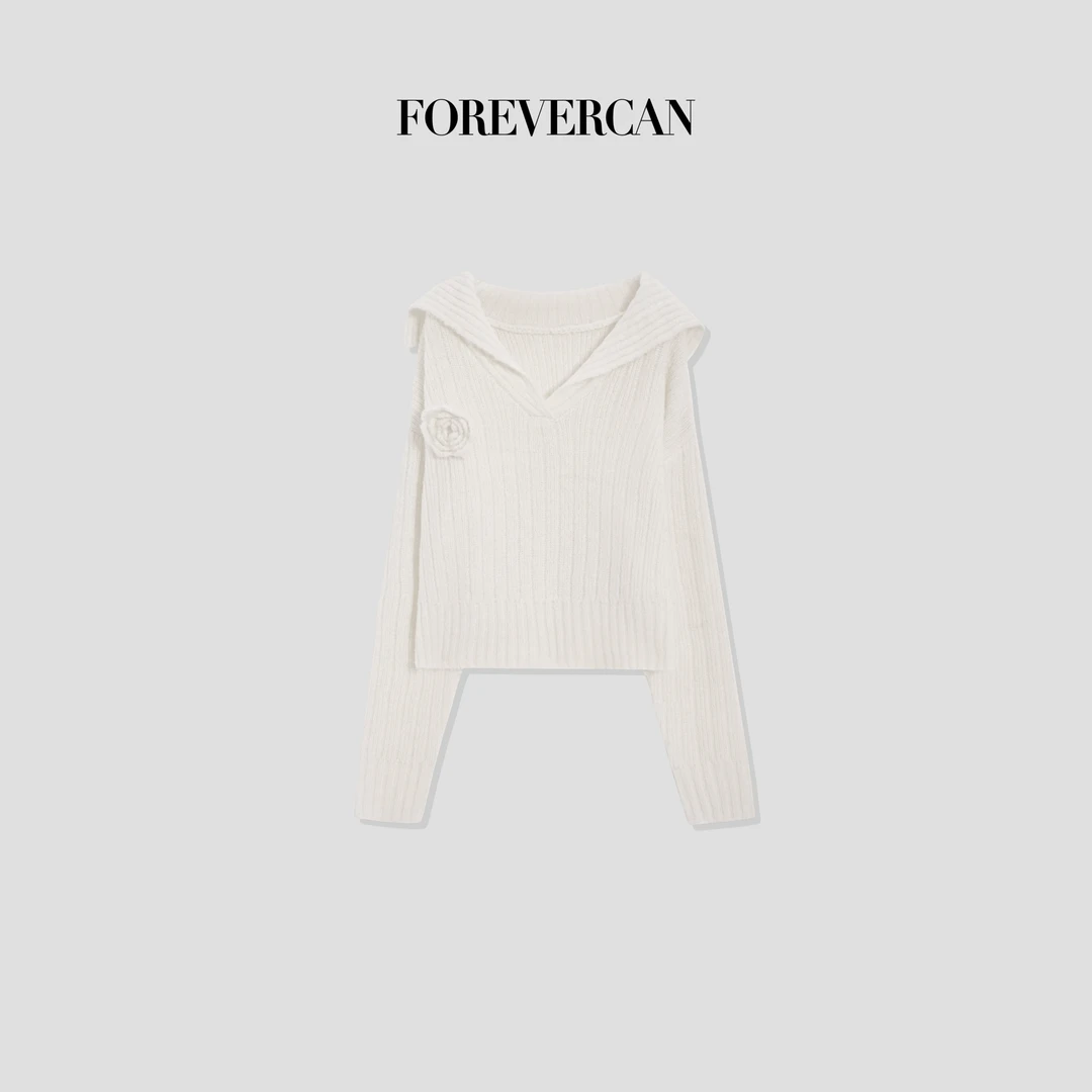 FOREVERCAN“伊丽莎白”极简慵懒风立体花连帽宽松毛衣上衣MY4024