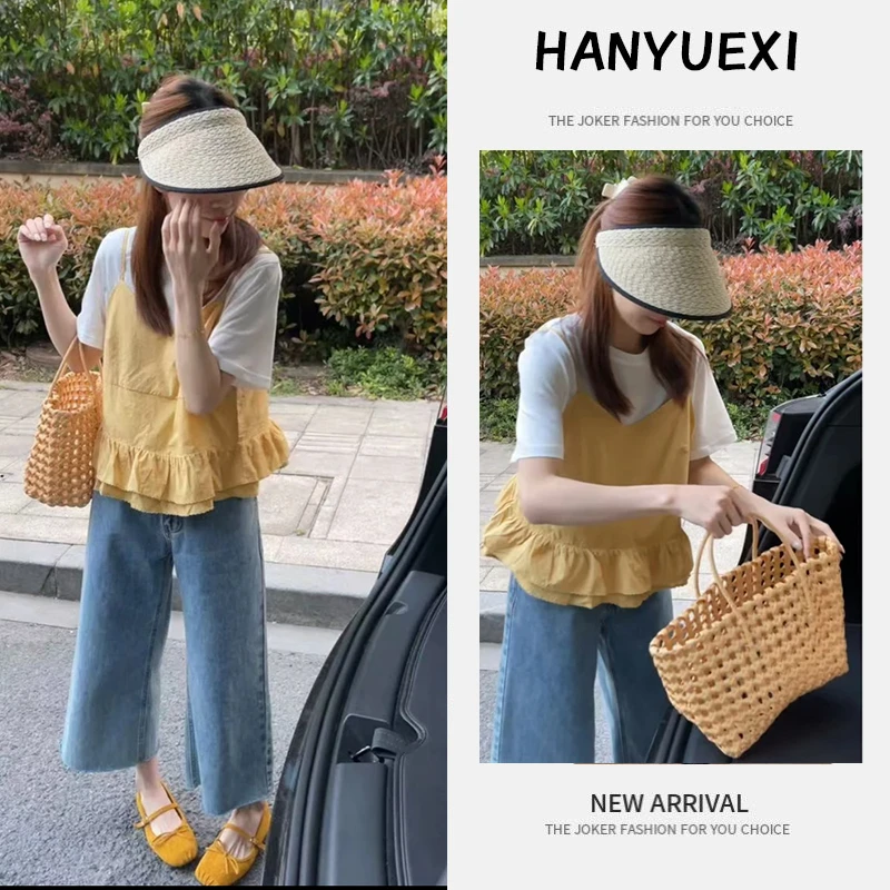 【现货】夏季时尚一整套女装2025新款简约T恤吊带上衣牛仔裤三件套