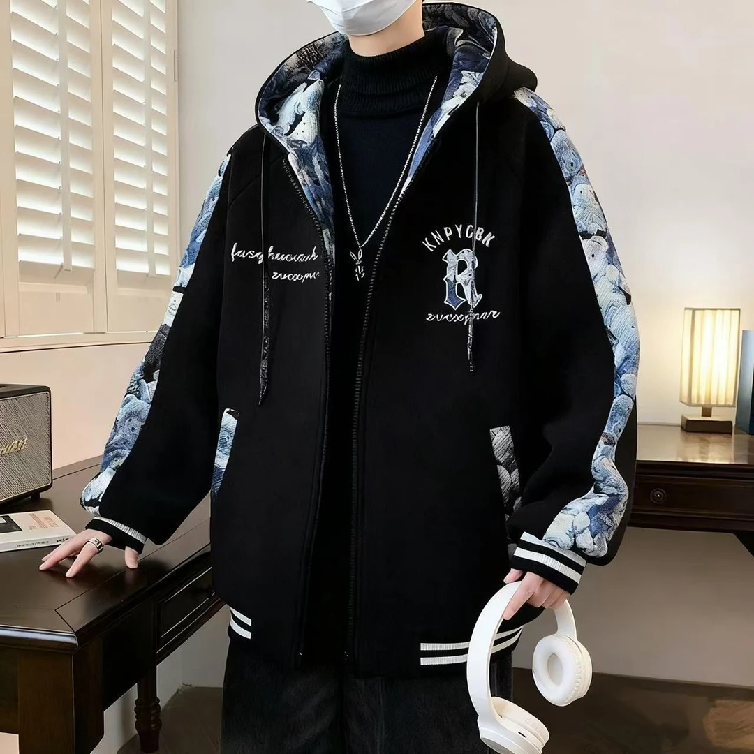 连帽开衫卫衣加肥加大码男装春秋季潮流外套宽松百搭运动休闲夹克