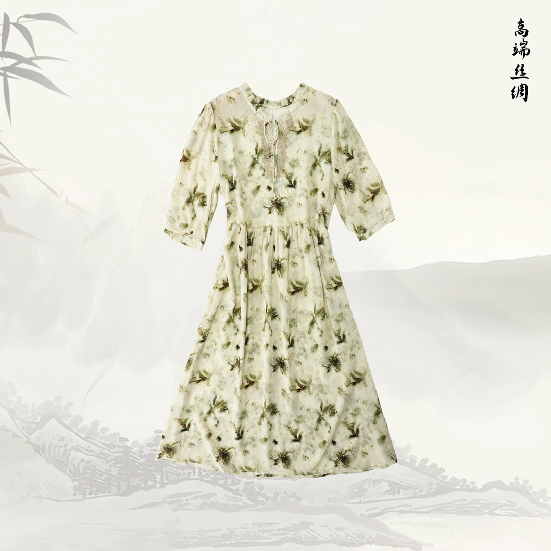 品牌新款桑蚕丝弹力双乔系绳领宽松舒适连衣裙51031