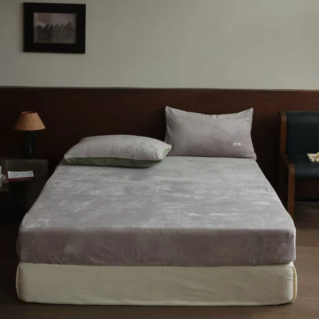 冬季厚款纯色活性床笠盖毯牛奶奶绒加厚单人双人床垫保护罩