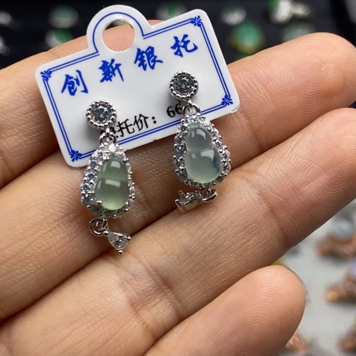 翡翠耳钉银S925镶嵌耳钉