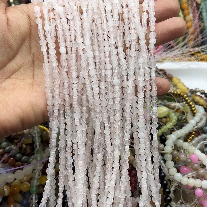 玛瑙/玉髓未镶嵌珠宝半成品2条4mm粉晶圆片